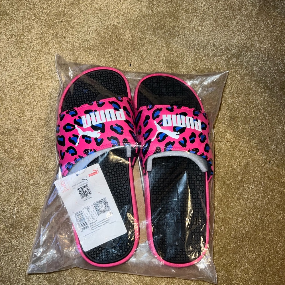 Pink Leopard Print Puma Slides